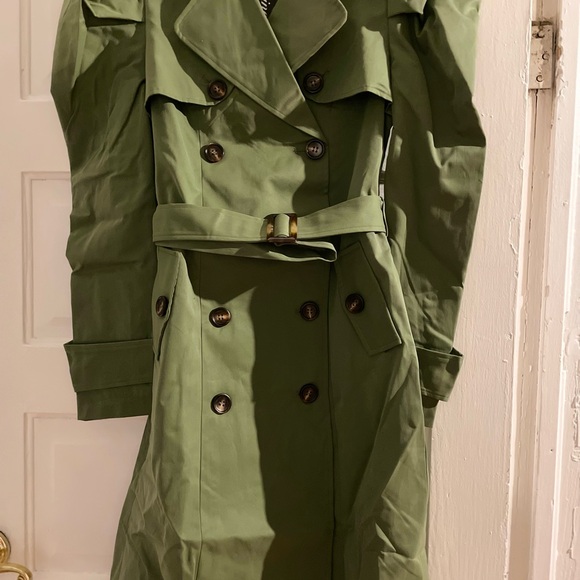 Olive Puff Sleeve Trench Coat - Picture 6 of 7